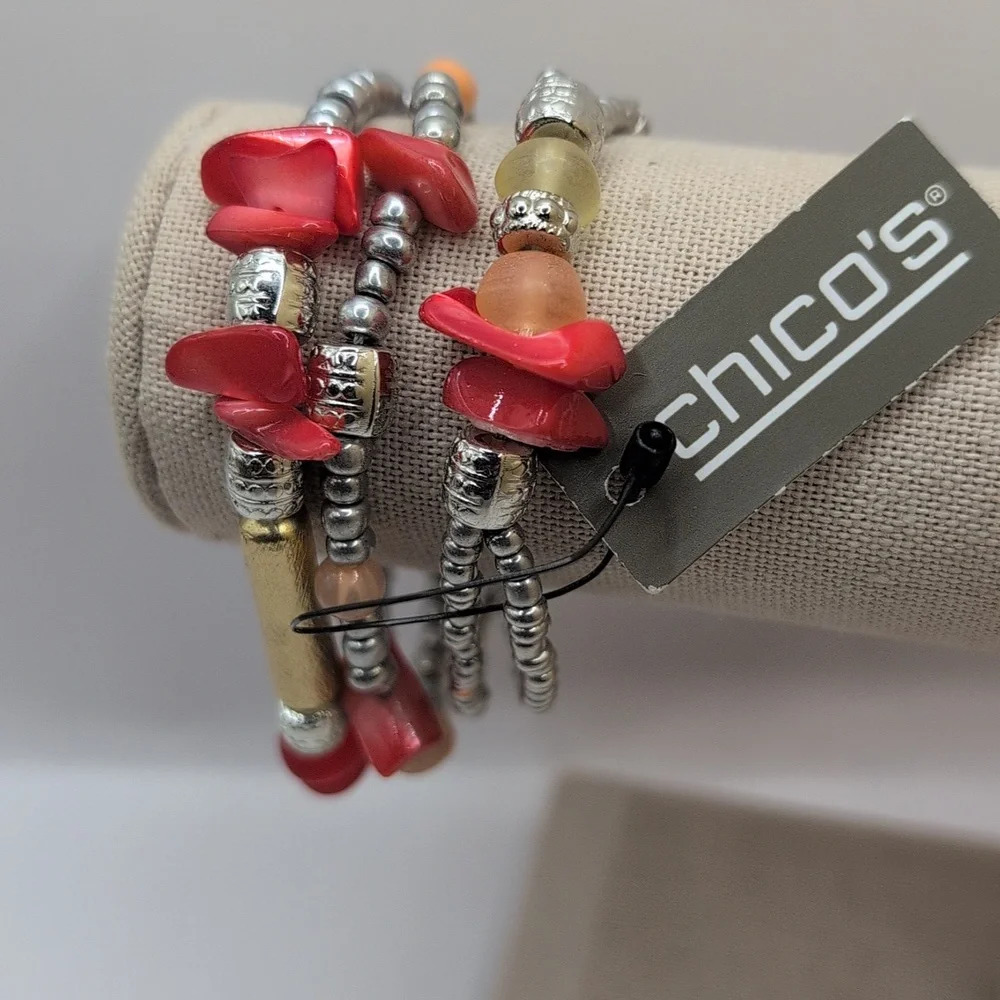 Chicos orange silver and GoldTone stacked bracelet NEW